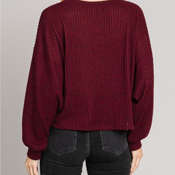 Wine Red Oversized Rib Knit Sweater Top – Cozy Soft Balloon Sleeve (NIP) - Picture 5 of 9
